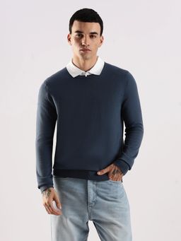 Calvin Klein - Navy Blue Solid Regular Fit Polyester Sweater