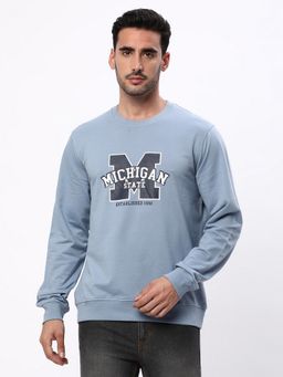 R&B - Men Cotton Blue Graphic Sweatshirt