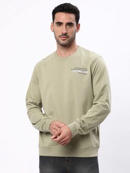 R&B - Men Cotton Green Solid Sweatshirt