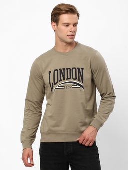 R&B - Men Cotton Khaki Graphic Sweatshirt