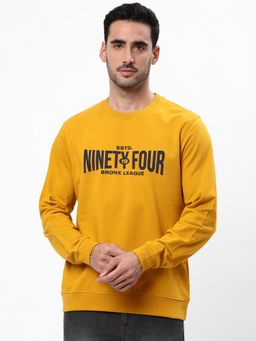 R&B - Men Cotton Yellow Graphic Sweatshirt