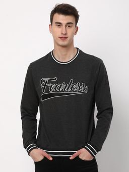 R&B - Men Cotton Grey Typography Sweatshirt