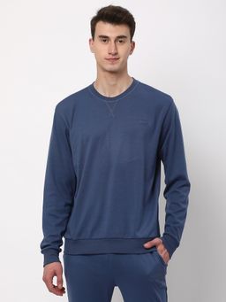 R&B - Men Fleece Blue Solid Sweatshirt