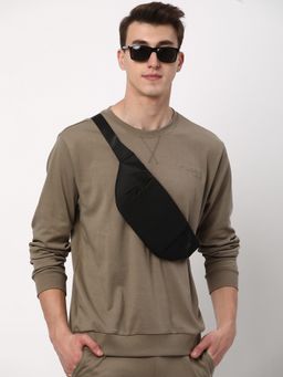 R&B - Men Fleece Khaki Solid Sweatshirt