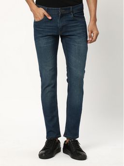 R&B - Men'S Blue Cotton Skinny Mid-Rise Solid Clean Look Jeans