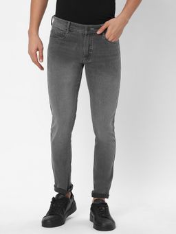 R&B - Men'S Grey Cotton Skinny Mid-Rise Solid Clean Look Jeans