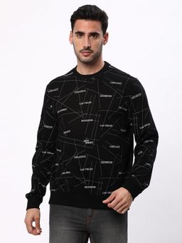 R&B - Men Cotton Black Typography Sweatshirt
