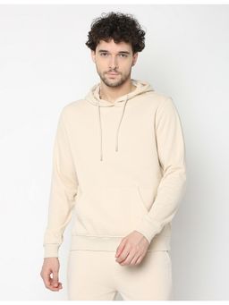 R&B - Men Fleece Beige Solid Hoodie