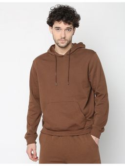 R&B - Men Fleece Brown Solid Hoodie