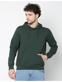 R&B - Men Fleece Green Solid Hoodie