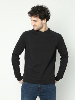 R&B - Black Men Cotton Black Solid Sweatshirt