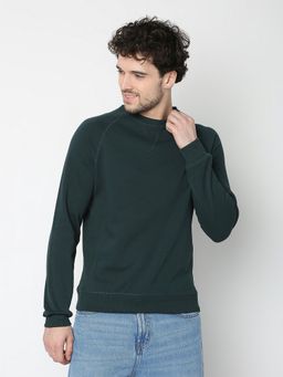 R&B - Men Cotton Green Solid Sweatshirt