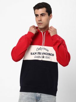 R&B - Men Fleece Red Colorblock Hoodie