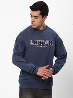 R&B - Men Cotton Blue Graphic Sweatshirt