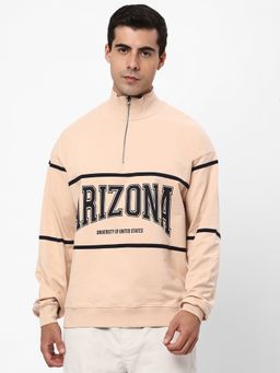 R&B - Men Cotton Beige Typography Sweatshirt