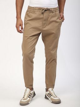 R&B - Cotton Beige Men Mid Waist Joggers