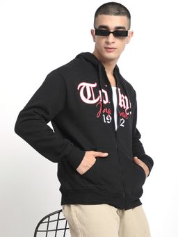 R&B - Men Cotton Blend Black Graphic Hoodie