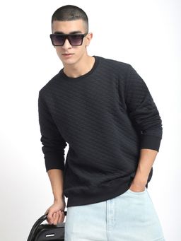 R&B - Black Men Cotton Black Solid Sweatshirt