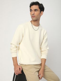 R&B - Men Cotton Ivory Textured Sweatshirt