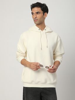 R&B - Men Cotton Ivory Textured Hoodie