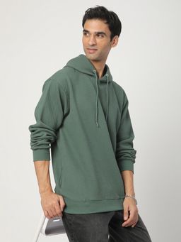 R&B - Men Cotton Green Textured Hoodie