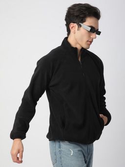R&B - Men Polyester Black Solid Sweatshirt