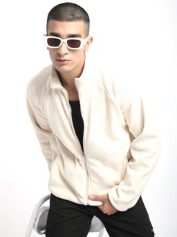 R&B - Men Polyester Ivory Solid Sweatshirt