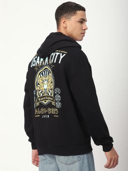 R&B - Men Cotton Blend Black Graphic Hoodie