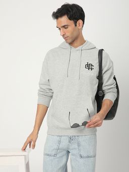 R&B - Men Cotton Blend Grey Graphic Hoodie