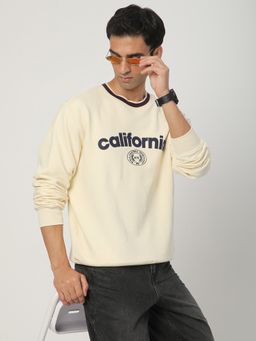 R&B - Men Cotton Blend Cream Graphic Sweatshirt