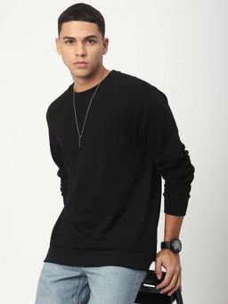 R&B - Men Cotton Black Solid Sweatshirt