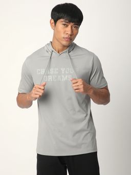 R&B - Men Polyester Grey Solid Hoodie