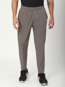 R&B - Grey Polyester Plain Mid Waist Track Pant