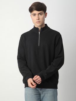 R&B - Men Cotton Black Solid Sweatshirt