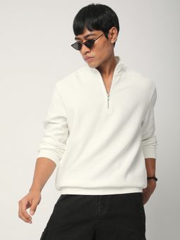 R&B - Men Cotton Ivory Solid Sweatshirt