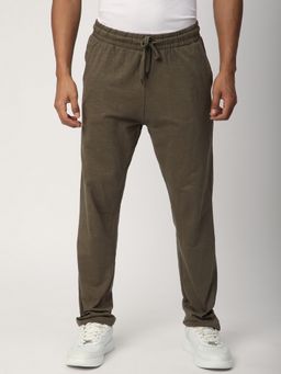 R&B - Olive Cotton Plain Mid Waist Track Pant