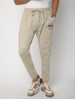 R&B - Beige Polyester Typography Mid Waist Joggers