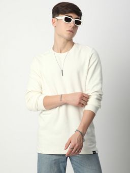 R&B - Men Cotton Ivory Solid Sweatshirt
