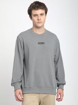 R&B - Men Cotton Blend Grey Solid Sweatshirt