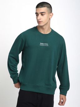 R&B - Men Cotton Blend Green Typography Sweatshirt