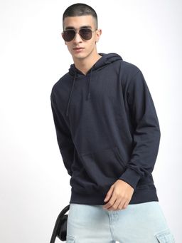 R&B - Men Polycotton Navy Blue Solid Hoodie