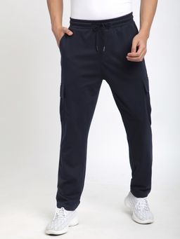 R&B - Navy Blue Polycotton Plain Mid Waist Track Pant