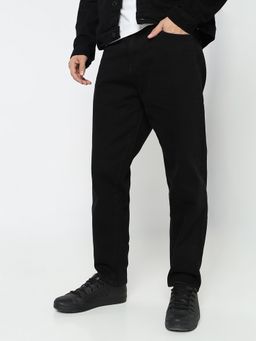 R&B - Men'S Black Cotton Loose Fit Mid-Rise Solid Full Length Jeans