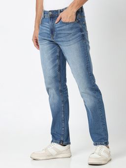 R&B - Men'S Blue Polycotton Regular Fit Mid-Rise Light Fade Clean Look Jeans