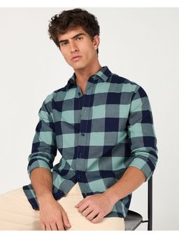 Bewakoof - Men's Green & Navy Blue Checked Shirt