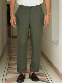 Andamen - Linen Olive Men Mid Waist Trouser