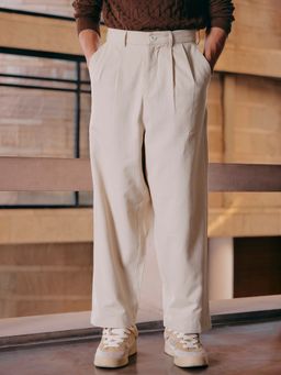 Andamen - Cotton Off White Men Mid Waist Trouser