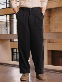 Andamen - Cotton Black Men Mid Waist Trouser