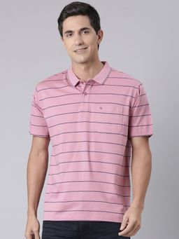 Classic Polo - Men'S Dark Pink Authentic Fit Striped Cotton Polo T-Shirt
