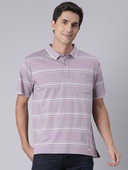 Classic Polo - Men'S Lavender/White Authentic Fit Striped Cotton Polo T-Shirt